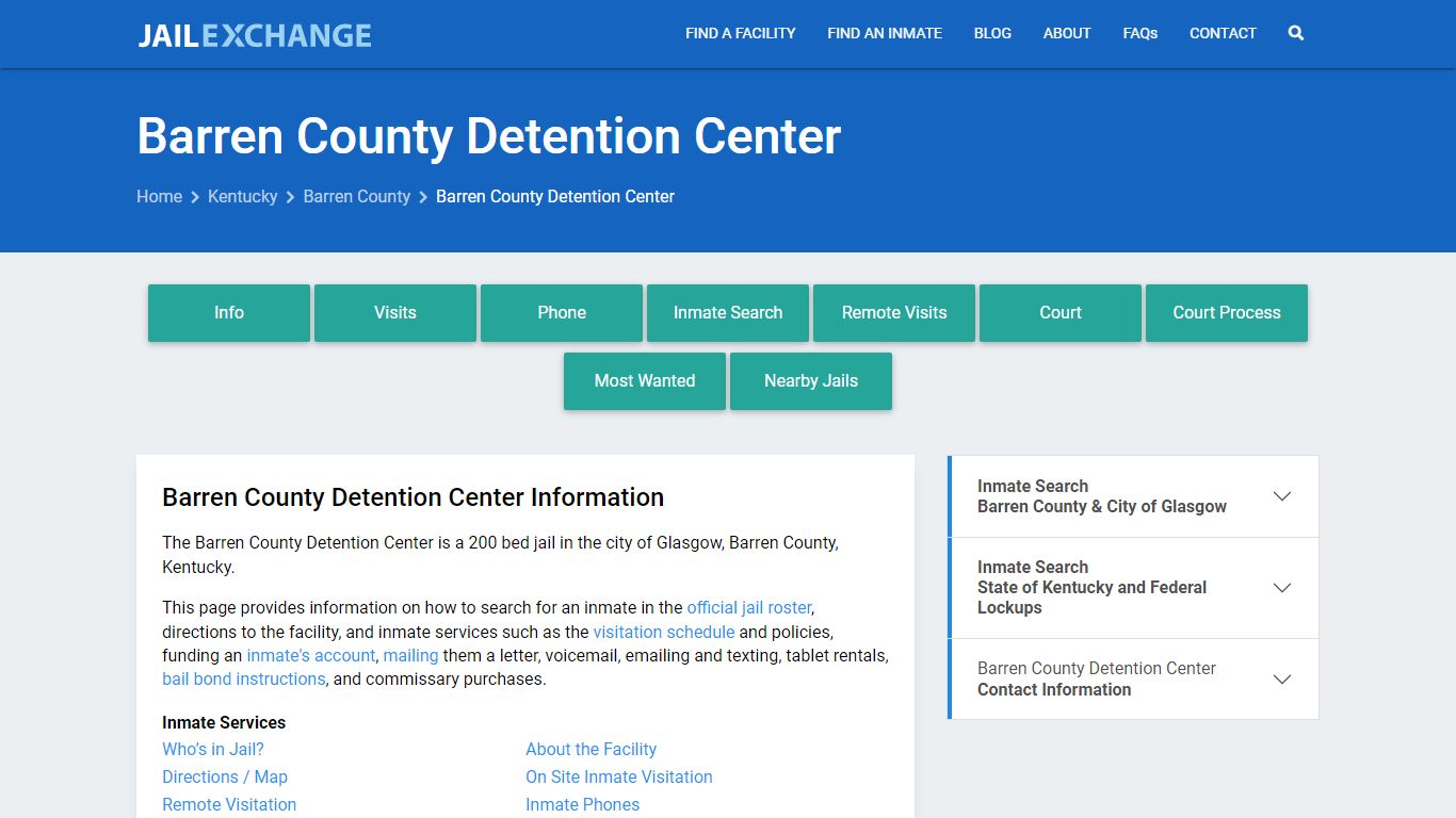 Barren County Detention Center, KY Inmate Search, Information